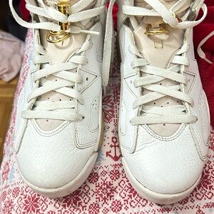 White Jordan Sneakers with Gold Accent